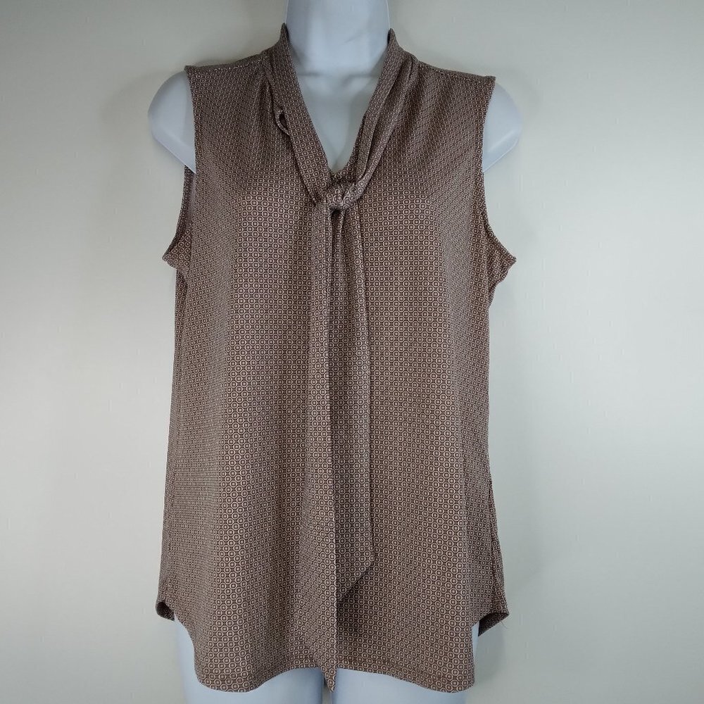Adrianna Papell Tie Neck Geometric Printed Sleeveless Blouse Top Size M